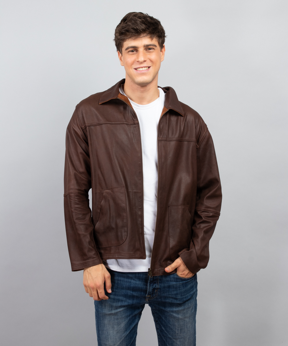 Chaqueta De Piel Hombre Cuero-Reversible